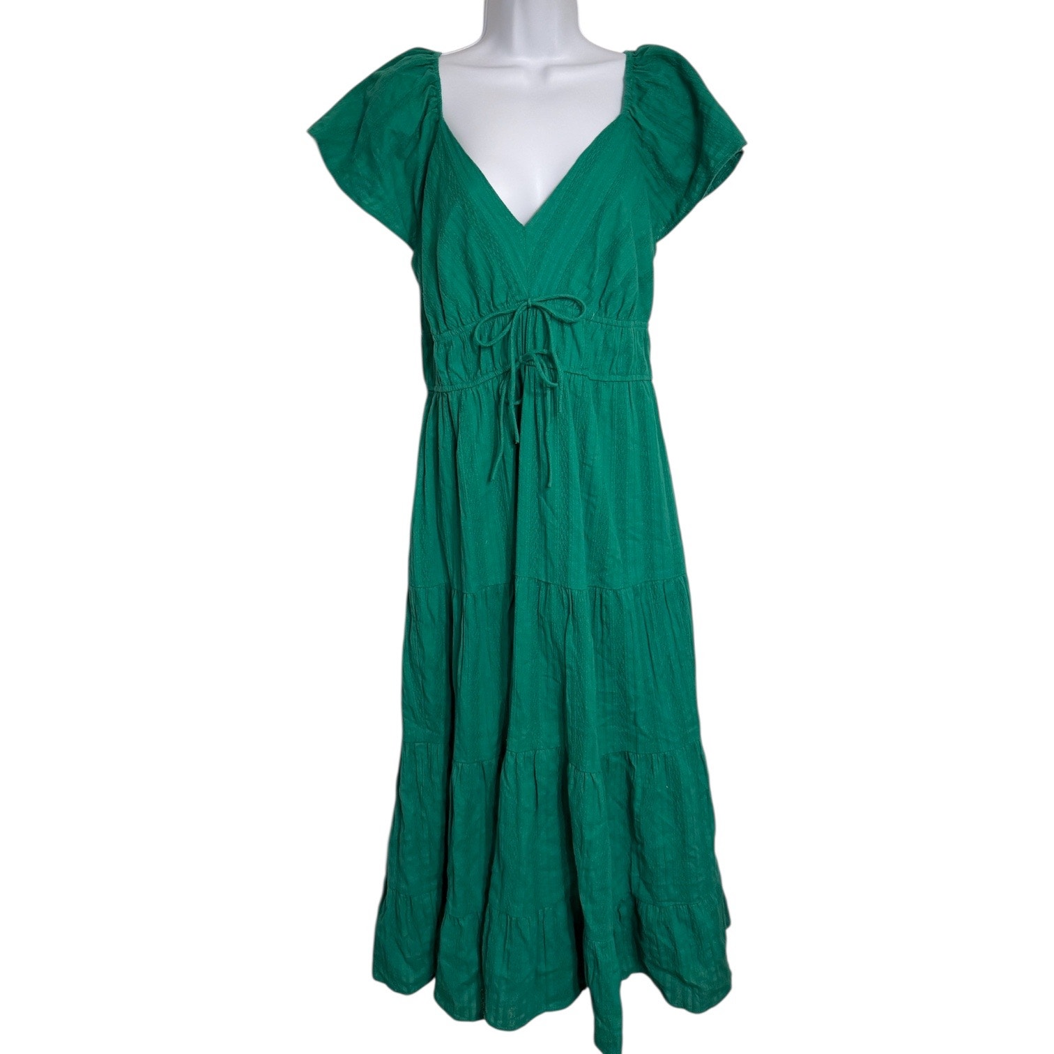 Greylin Kelly Green Cotton Tie Waist Midi Dress Women's Medium Boho Resort Nwt